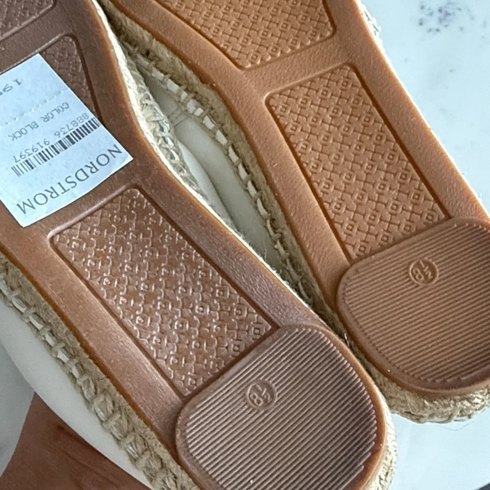Tory Burch White Leather Espadrilles with Black Toe Cap